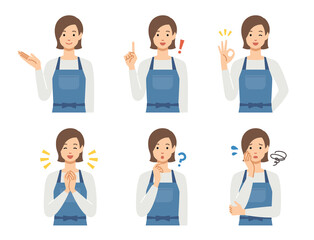 エプロン姿の主婦　表情パターンセット