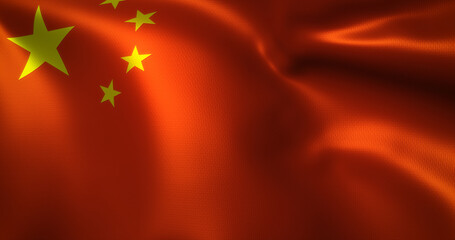 China Flag, Chinese flag with waving folds, close up view, 3D rendering