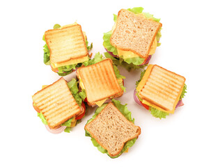 Tasty sandwiches on white background