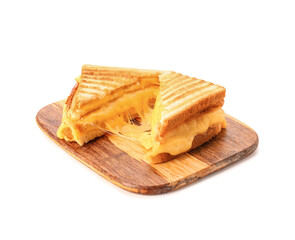 Fototapeta na wymiar Tasty sandwiches with cheese on white background