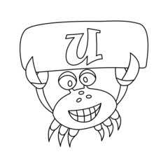 crab coloring book with alphabet letters. crab and U.