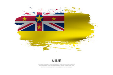 Artistic folded brush flag of Niue. Paint smears brush stroke flag on isolated white background