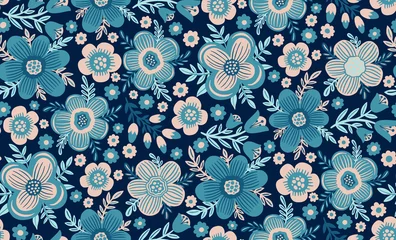 Acrylglasbilder Muster Seamles pattern flower.Hand drawn print of textile.Vintage floral design.  © ArinaKram