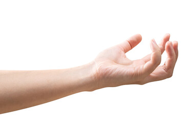 isolated of a woman's hand holding something like a bottle or can.	