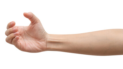 isolated of a woman's hand holding something like a bottle or can.	