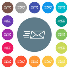 Sending express mail outline flat white icons on round color backgrounds