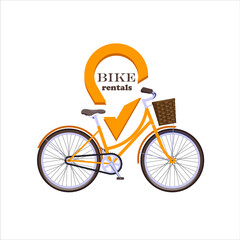 Orange bike in front of sign that says Bike Rentals