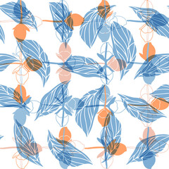 Vector floral seamless pattern with rosebuds and leaves. Stylized hand drawn flowers and leaves in pastel colors on white background.