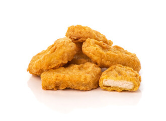 Fried chicken nuggets isolated on white background