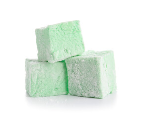 Tasty sweet marshmallows on white background
