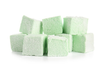 Tasty sweet marshmallows on white background