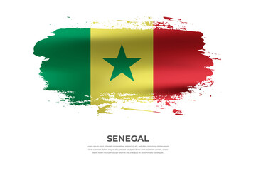Artistic folded brush flag of Senegal. Paint smears brush stroke flag on isolated white background