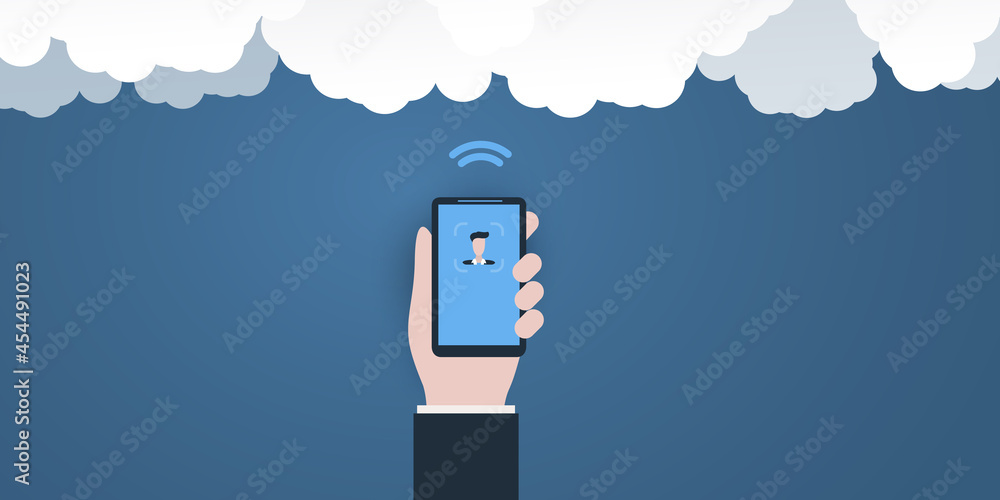 Poster face recognition concept design - user authentication by face for cloud systems, online business ser