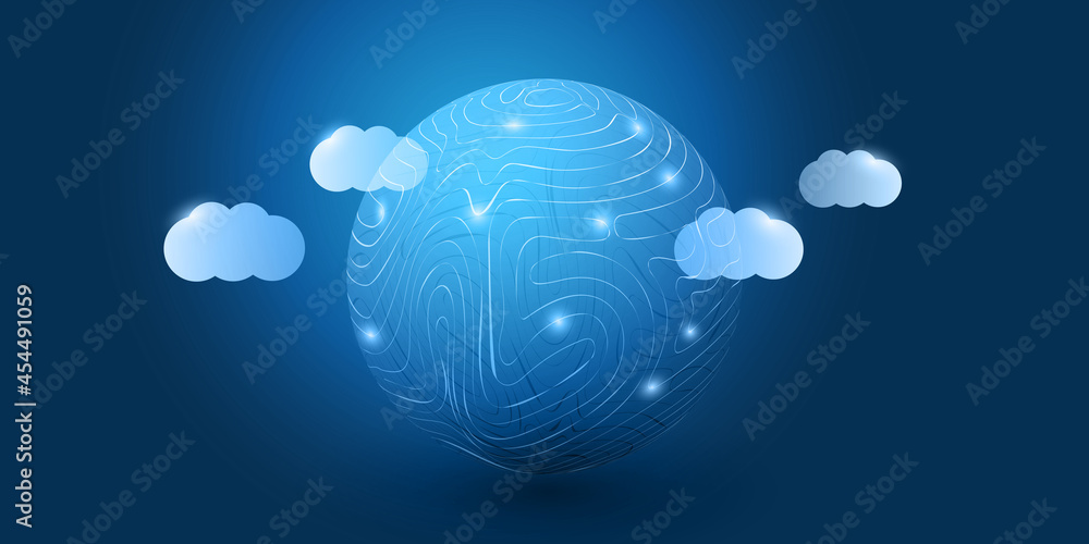 Poster abstract blue cloud computing, networks, telecommunications concept design with mesh, glowing cluste