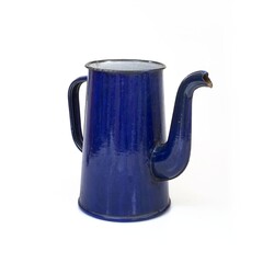 Vintage metallic enameled coffee pot isolated on a white background