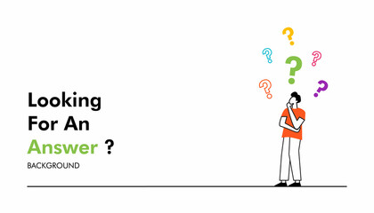 Young troubled couple. Confused woman and man thinking together. People with question marks vector illustration. Man and woman with question, thinking guy