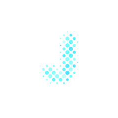 Letter J logo. Dots logo, dotted shape logotype vector design. J letter logo in halftone dots style