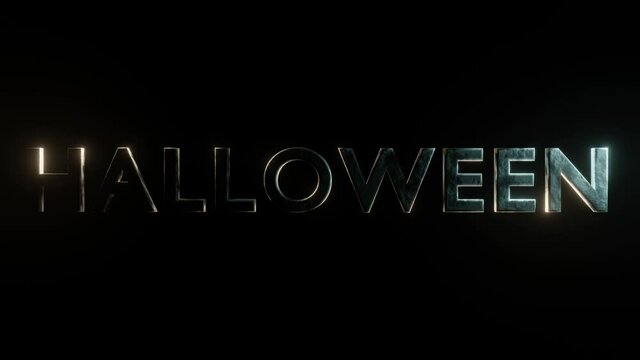 3d metallic text Halloween shimmers in two colors on a dark background
