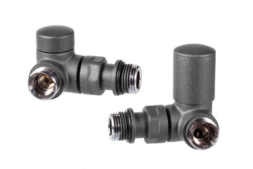 Angled three axis radiator valves. Regulating valve for hot water heating system radiator.