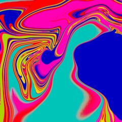 Abstract wavy vibrant facture. Splashed liquid paints. Psychedelic trippy effect. Distortion. Creative graphic design. Colorful artistic illustration. Digital art. Cover for music album. 