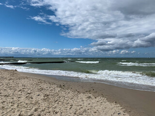cloudy seascape, natural colors, empty beach