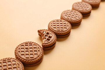 Tasty cookies on color background. Concept of uniqueness