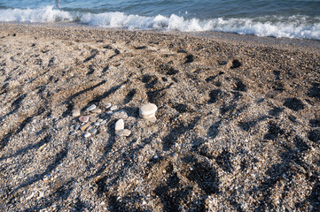 Beach sand with shadows. Near the sea