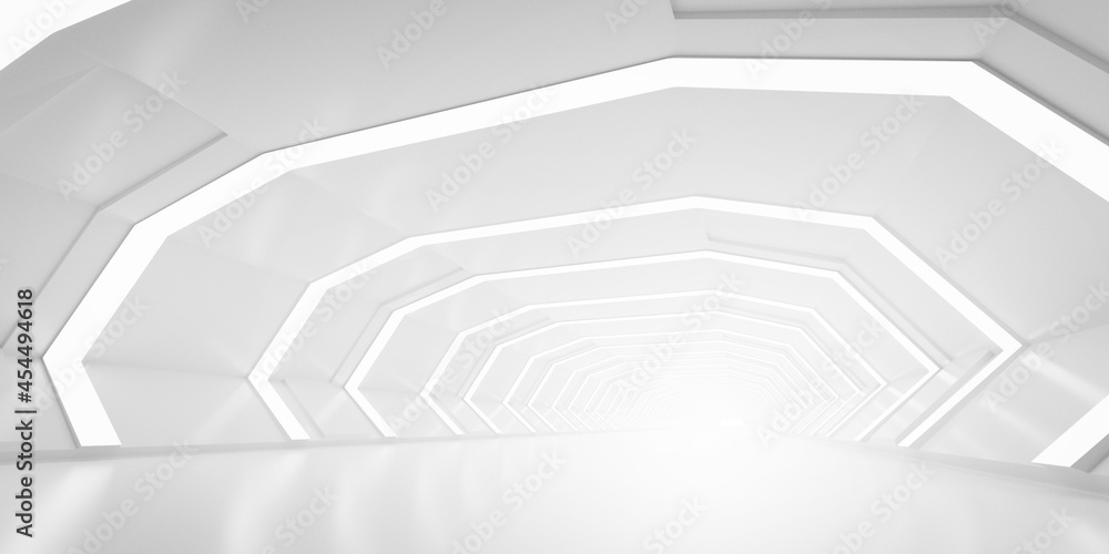 Poster light corridor modern background. futuristic sci-fi tunnel. 3d rendering