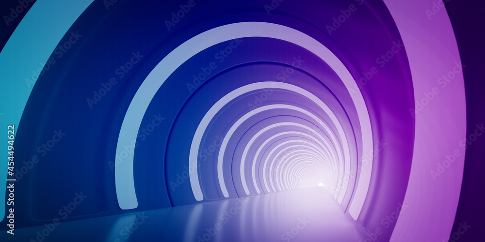 Poster light corridor modern background. futuristic sci-fi tunnel. 3d rendering