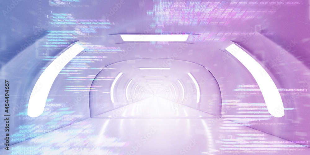 Poster light corridor modern background. futuristic sci-fi tunnel. 3d rendering
