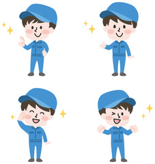 二頭身_色々な表情の作業員