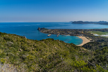 view of town at bay area in countryside of Fukuoka prefecture, JAPAN.