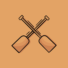 hand drawn illustration of rowing boat color version with wood brown color combination