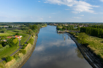 Obraz premium Scheldt river on a summer day. Aerial view