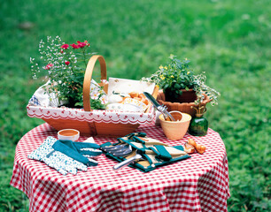 picnic basket with flowers