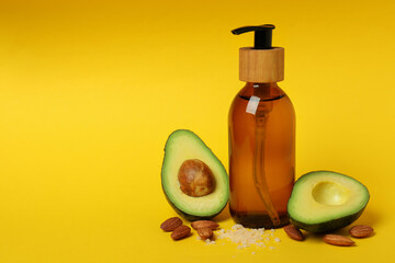 Natural spa cosmetics product on yellow background