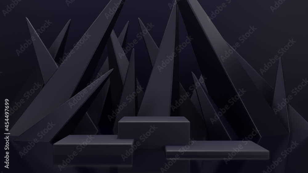 Poster abstract and illustration of black box or cube background,light and shadow with free space, 3d rende