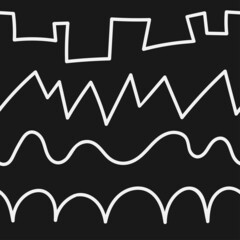 Seamless abstract pattern on black background. Vector wallpaper.  Graphic contour striped ornament.