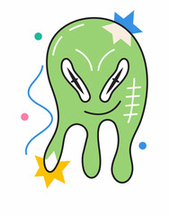 Crazy face sticker vector. Abstract comic character with big angry eye