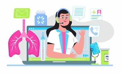 Tuberculosis specialist online consultation concept vector. Pulmonary fibrosis, tuberculosis