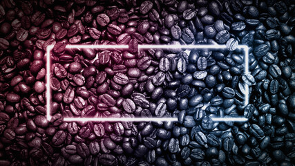 coffee beans and neon light Background