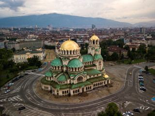 Cathedral Saint Aleksandar Nevski in the daylight in Sofia, Bulgaria