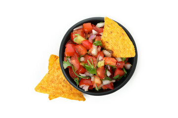 Bowl of Pico de Gallo isolated on white background