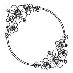 Black and white flower wreath with copyspace