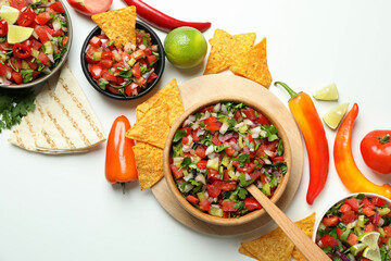 Mexican food concept with Pico de Gallo on white background