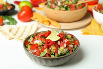Mexican food concept with Pico de Gallo on white background