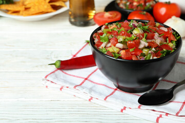 Mexican food concept with Pico de Gallo on white wooden table
