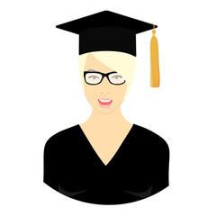 Student girl with glasses in graduation cap.