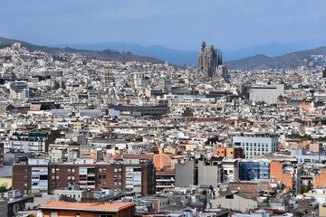 The city of Barcelona with the Sagrada familia (Spain).