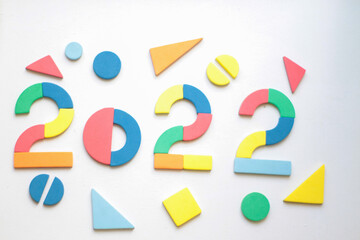 bright numbers 2022, two thousand twenty-second, new year, holiday. flat lay, top view